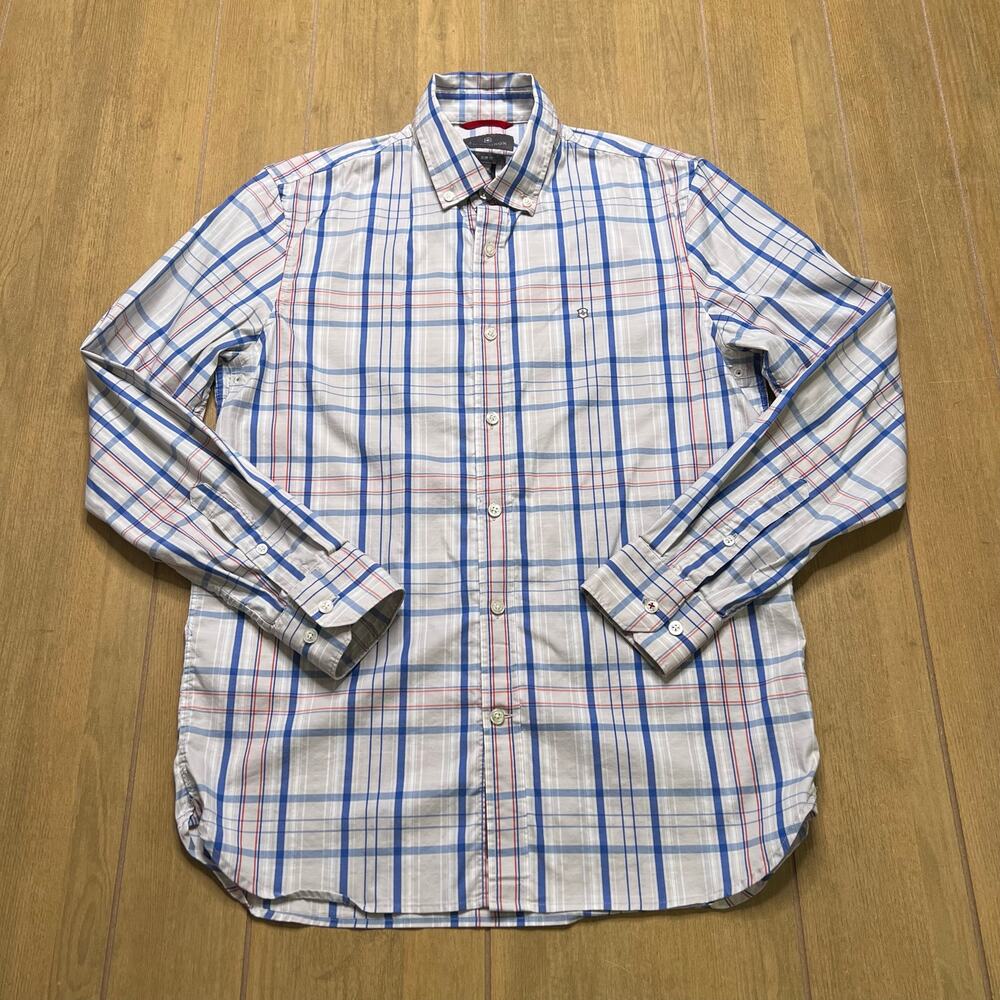 Victorinox Shirt Mens M Blue Plaid Slim Fit Long Sleeve Button Down Logo